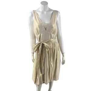 Calvin Klein Womens Dress Size 10 Gold Metallic Iridescent Fit Flare Tie Waist